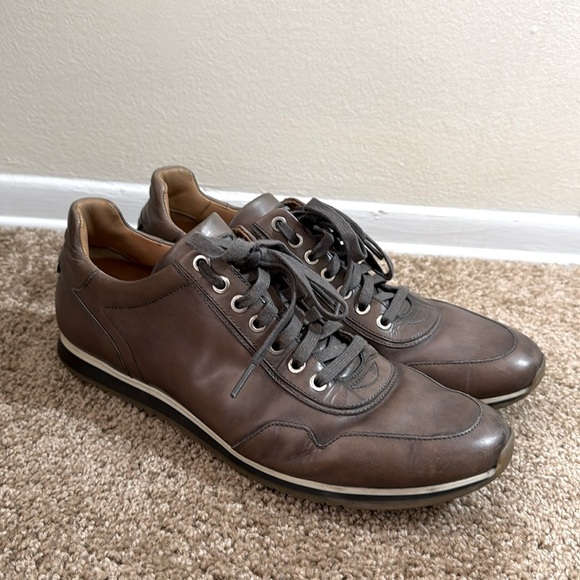 Magnanni for Saks Fifth Avenue Dress Sneaker Leather Grey Brown - Picture 1 of 9
